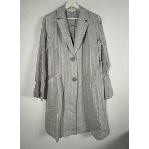 J. Jill Womens Linen Striped Duster Blazer Coat Jacket Small Gray Lightweight
